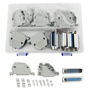 XINGYHENG 10Pcs(5 Pair) DB25 Female to Male Solder Type Connectors Double Row 25 core Welding Line and 10Set Gray Plastic Hoods