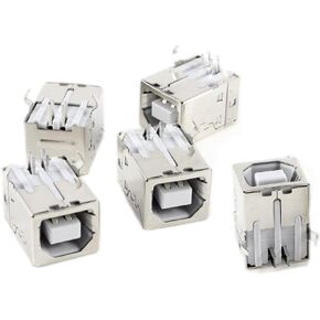 RUIAN USB Female 2.0 Type-B Port Jack 4-Pin 90 Degree PCB DIP Socket Connector Repair Replacement Adapter Silver Tone, 5-Piece