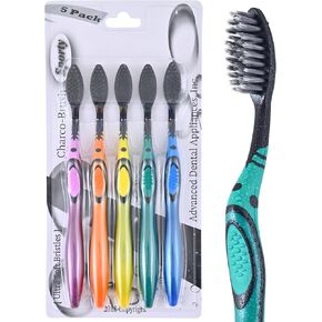 Advanced Oral Care Charcoal Toothbrush 5 Pack Soft Bamboo Bristle for Natural Teeth Whitening and Sensitivity Relief BPA Free Activated Charcoal Toothbrushes for Gentle Cleaning and Fresh Smiles