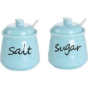 ONTUBE 12oz Sugar and Salt Bowls with Lid and Spoon, Ceramics Condiment Pots,Seasoning Jar Spice Container for Kitchen,Dishwasher Safe (White)