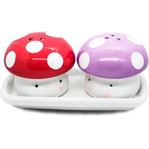 Mushroom Salt and Pepper Shakers Cute, Ceramic Mushroom Canister Set, Kitchen Decor Cottagecore Accessories (Red, Yellow)