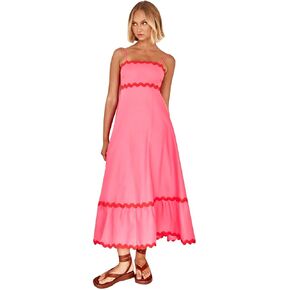 OBEEII Women Summer Dresses 2024 Vacation Boho Spaghetti Strap Backless Smocked Rickrack Trim Flowy A-line Maxi Sundress in Saudi Arabia