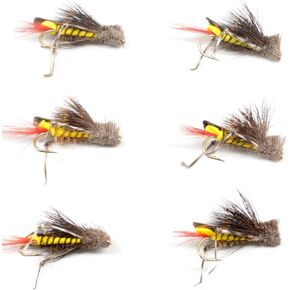 The Fly Fishing Place Dave's Hopper Trout Fly Fishing Flies - Yellow Foam Body Grasshopper Dry Fly - 6 Flies Hook Size 10