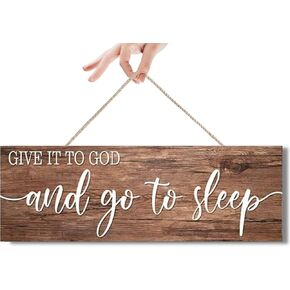 Bedroom Wall Decor - Give It to God and Go to Sleep Sign Wood Plaque Serenity Prayer Decoration, Rustic Farmhouse Bedroom Wall Hanging (Brown, 4.7 x 13.7 inch)