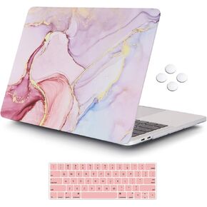 iCasso متوافق مع حافظة MacBook Pro 13 بوصة 2023,2022، 2021-2016، M2/A2338/M1/A2251/A2289/A2159/A1989/A1708/A1706، غطاء بلاستيكي صلب وغطاء لوحة مفاتيح وواقي شاشة، نمط الفهد الوردي