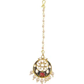 Crunchy Fashion Indian Antique Gold Plated Kundan Studded Pearls Drops Maang Tikka For Girls Bollywood Traditional Forehead Jewerly For Women