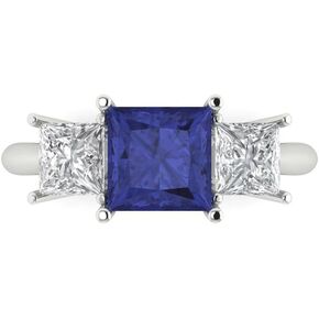 Clara Pucci 3.0ct Princess Cut 3 Stone Solitaire Genuine Simulated Tanzanite Engagement Promise Anniversary Bridal Ring 18K White Gold