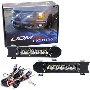 iJDMTOY Front Grille LED Light Bar Kit Compatible with 2017-2019 Ford Pre-LCI F250 F350 Lariat King Ranch, includes (2) 30W LED Lightbars, Mounting Bezels/Brackets, On/Off Switch Relay Wirings