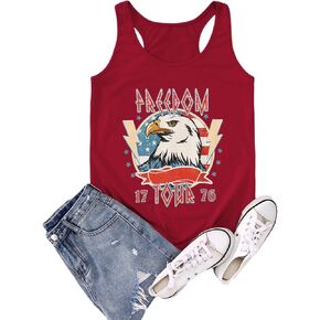 IZYJOY 4th of July Tank Tops Women Retro Freedom Tour 1776 Shirt Eagle America Flag Sleeveless Tshirt Patriotic Tee Tops