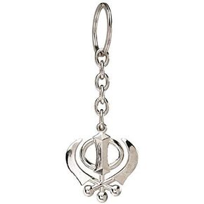 Spiritual Imagine Mart Punjabi Khanda Metal Keychain Key Case for Car and Bike, Silver