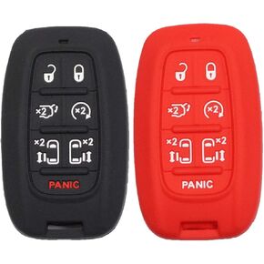 2pcs 7 Buttons Silicone Rubber Remote Smart Key Fob Case Cover Protector Holder Compatible with Chrysler 2017 2018 2019 2020 Pacifica 2020 Voyager Black Orange