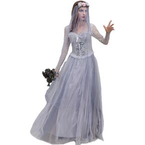 Womens Ghost Bride Costume Vampire Zombie Long Dress Halloween Costume Carnival Horror Cosplay