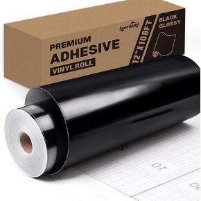 Lzerking Permanent Adhesive Vinyl - 12"x100FT Black Glossy Adhesive Vinyl Roll for Cricut, Silhouette Cameo, Craft Die Cutters, Scrapbooking