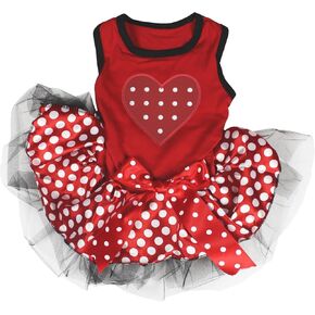 Petitebella Red Polka Dots Heart Puppy Dog Dress (Black/Red Dots, X-Small)