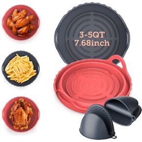 COSORI Air Fryer Silicone Liners for 3-5 Qt, Foldable 7.6 Inch Reusable Basket, Certified Food Grade Accessories, Resistant up to 450°F​, Thickened & Durable, Non-stick Dishwasher Safe, Gloves, 2 Pcs