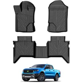 Mixsuper Truck Bed Mat for Ford Ranger SuperCrew 2019-2024, Only Fit 5ft Bed, All Weather Truck Rugged Bed Liner TPE Durable Odorless Black