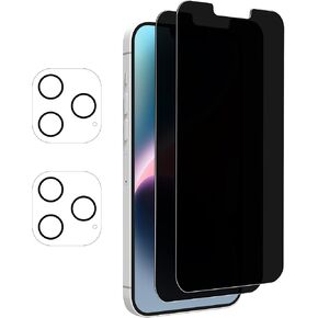 PULEN 2 Pack Privacy Screen Protector for iPhone 12 Mini (5.4-Inch) + 2 Pack Camera Lens Protector,[Anti-spy] [Anti-scratch] Case Friendly 9H Hardness Tempered Glass