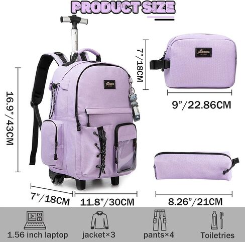 Meetbelify Black Rolling Backpack with Wheels for Girls Boys Roller Backpack Carry on Travel Luggage Suitcase for Big Kids in Saudi Arabia