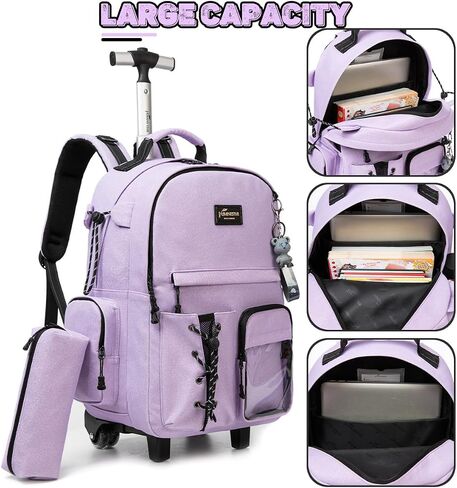 Meetbelify Black Rolling Backpack with Wheels for Girls Boys Roller Backpack Carry on Travel Luggage Suitcase for Big Kids in Saudi Arabia