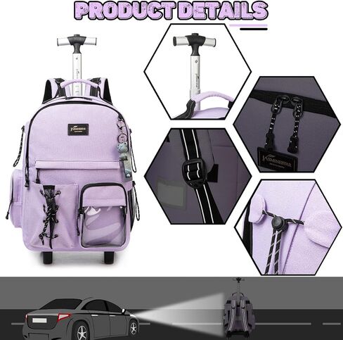 Meetbelify Black Rolling Backpack with Wheels for Girls Boys Roller Backpack Carry on Travel Luggage Suitcase for Big Kids in Saudi Arabia
