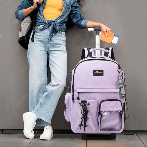 Meetbelify Black Rolling Backpack with Wheels for Girls Boys Roller Backpack Carry on Travel Luggage Suitcase for Big Kids in Saudi Arabia