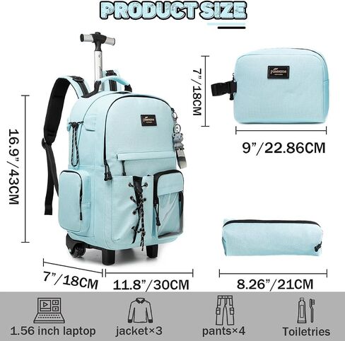 Meetbelify Black Rolling Backpack with Wheels for Girls Boys Roller Backpack Carry on Travel Luggage Suitcase for Big Kids in Saudi Arabia