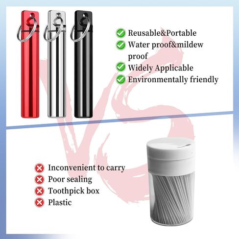 3 Pcs Metal Portable Toothpick Holder Box Toothpick Holder Box Pocket Picks Case Aluminum Alloy Toothpick Container with Ring for Outdoor Travel Camping Picnic Purse in Saudi Arabia