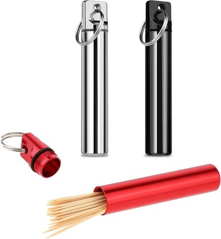 3 Pcs Metal Portable Toothpick Holder Box Toothpick Holder Box Pocket Picks Case Aluminum Alloy Toothpick Container with Ring for Outdoor Travel Camping Picnic Purse in Saudi Arabia