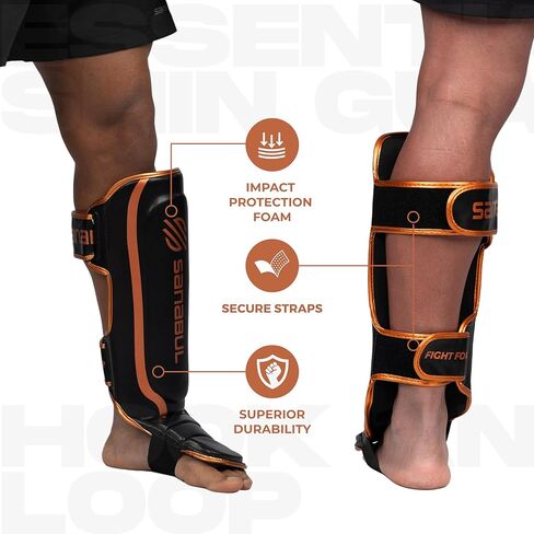 Sanabul Essential Kickboxing Shin Guards | MMA Shin Guards | Muay Thai Shin Protectors with Hook & Loop Straps in Kuwait