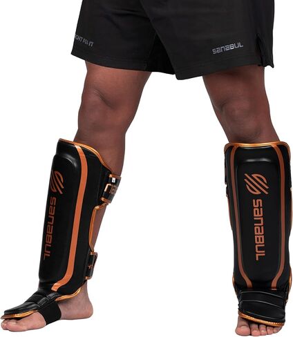 Sanabul Essential Kickboxing Shin Guards | MMA Shin Guards | Muay Thai Shin Protectors with Hook & Loop Straps in Kuwait