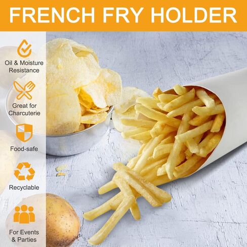 50pcs French Fries Holder 14oz Charcuterie Cups Disposable Take-out Party French Fry Cups Waffle Paper Popcorn Boxes Sandwich Paper Cups Holder Wedding Food Trays Paper Cones for Food (White) in Saudi Arabia