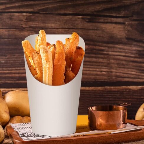 50pcs French Fries Holder 14oz Charcuterie Cups Disposable Take-out Party French Fry Cups Waffle Paper Popcorn Boxes Sandwich Paper Cups Holder Wedding Food Trays Paper Cones for Food (White) in Saudi Arabia