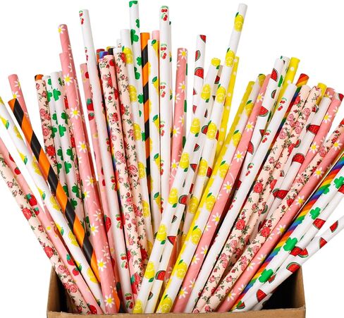 HAKACC Disposable Paper Straws for Drinking, 10 Different Pattern Party Straws for Birthday Wedding and Holiday DIY Decorations in Saudi Arabia