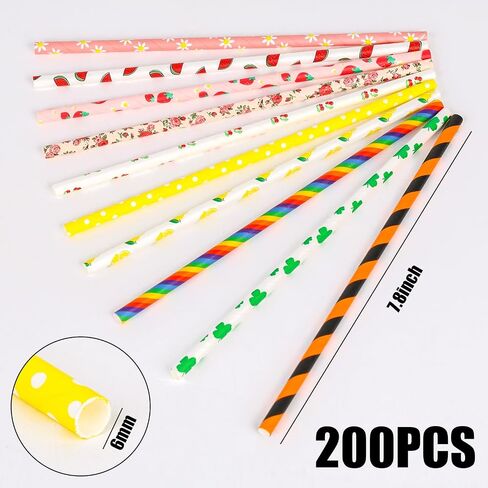 HAKACC Disposable Paper Straws for Drinking, 10 Different Pattern Party Straws for Birthday Wedding and Holiday DIY Decorations in Saudi Arabia