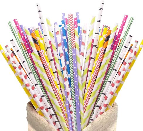 HAKACC Disposable Paper Straws for Drinking, 10 Different Pattern Party Straws for Birthday Wedding and Holiday DIY Decorations in Saudi Arabia