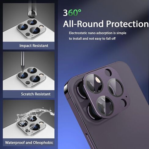 [عبوتان] واقي عدسة الكاميرا لهاتف iPhone 14 Pro/iPhone 14 Pro Max، غطاء كاميرا من الزجاج المقوى 9H، جراب معدني بحلقة معدنية مقاوم للخدش وسهل التركيب - أسود in Kuwait