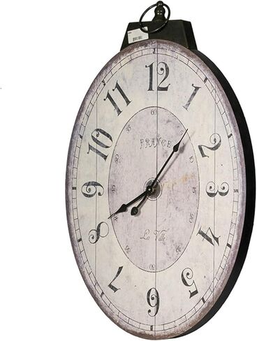 ساعة حائط بيضاوية من A and B Home مقاس 29 بوصة ارتفاعًا من الخشب/المعدن الأبيض العتيق لغرفة المعيشة وغرفة النوم والمطبخ والمنزل والمكتب in Kuwait
