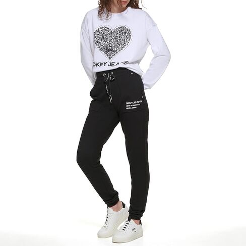 بنطال جينز نسائي من DKNY كاجوال متوسط ​​الارتفاع برباط وشعار الركض in Saudi Arabia
