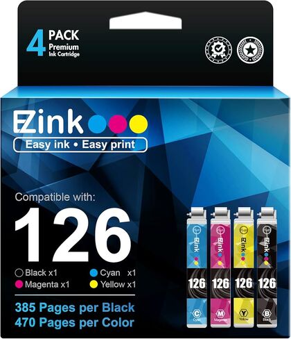 حبر E-Z (استبدال خرطوشة الحبر المعاد تصنيعها TM لخراطيش حبر Epson 126 T126 للاستخدام مع WF-3540 WF-3520 WF-7010 WF-7510 Workforce 630 Workforce 545 Stylus NX430 NX330(BCMY، 4 عبوات) in Saudi Arabia