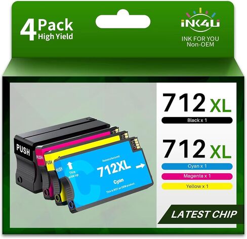 خراطيش حبر 712XL 712 بديلة عالية الإنتاجية لخرطوشة حبر HP DesignJet 712 712XL 712 باللون الأسود واللون لطابعة HP DesignJet T210 Ink T650 T630 T250 T230 (4 عبوات، 1BK/1C/1M/1Y) in Saudi Arabia