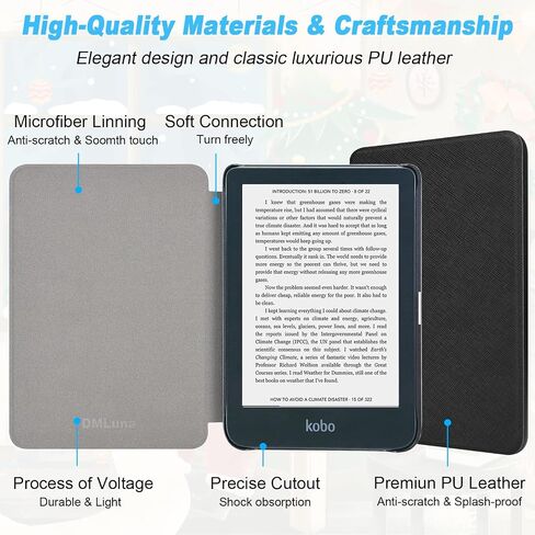 DMLuna Case for Kobo Clara BW (Model N365) / Clara Colour (Model N367) / Clara 2E 6", Ultra Slim Lightweight Folio Premium PU Leather Protective Cover with Auto Sleep/Wake Function, Black in Kuwait