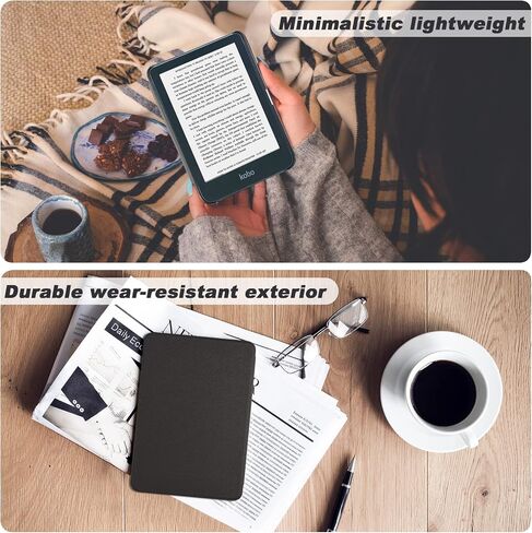 DMLuna Case for Kobo Clara BW (Model N365) / Clara Colour (Model N367) / Clara 2E 6", Ultra Slim Lightweight Folio Premium PU Leather Protective Cover with Auto Sleep/Wake Function, Black in Kuwait