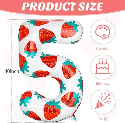 40 Inch Strawberry Balloons Strawberry Number 1 Balloons Sweet Fruit Balloons Berry Birthday Party Supplies for Girls Sweet Strawberry Birthday Party Decorations in Saudi Arabia