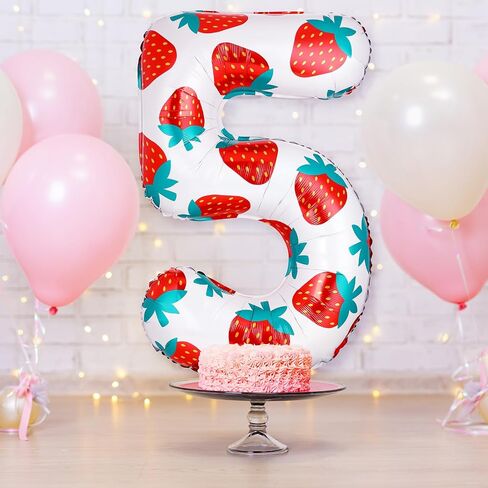 40 Inch Strawberry Balloons Strawberry Number 1 Balloons Sweet Fruit Balloons Berry Birthday Party Supplies for Girls Sweet Strawberry Birthday Party Decorations in Saudi Arabia
