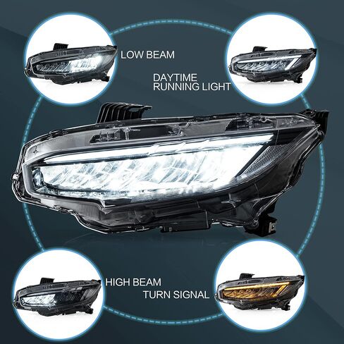VLAND LED Headlight Assembly Fit for 2016-2021 10th Gen Honda Civic DRL with Startup Animation in Kuwait