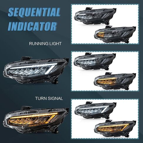 VLAND LED Headlight Assembly Fit for 2016-2021 10th Gen Honda Civic DRL with Startup Animation in Kuwait