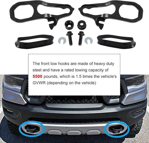 Front Car Tow Hooks Left & Right Compatible with Dodge Ram 1500 with 3.0L 3.6L 5.7L Engine2019-2022(Black) in Saudi Arabia