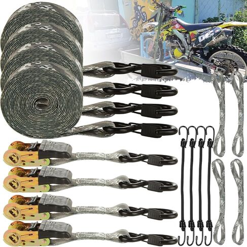 4 Pcs 1 Inch Ratchet Straps Heavy Duty 20ft Tie Down Straps Ratchet with Hooks, 2645 LBS Break Strength, Black Cargo Ratcheting Straps for Motorcycle Straps Tie Downs, Trucks in Saudi Arabia