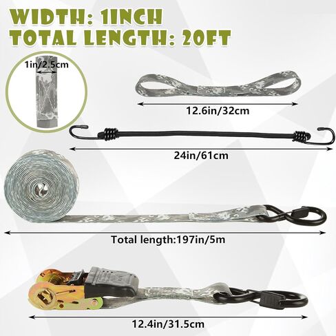 4 Pcs 1 Inch Ratchet Straps Heavy Duty 20ft Tie Down Straps Ratchet with Hooks, 2645 LBS Break Strength, Black Cargo Ratcheting Straps for Motorcycle Straps Tie Downs, Trucks in Saudi Arabia