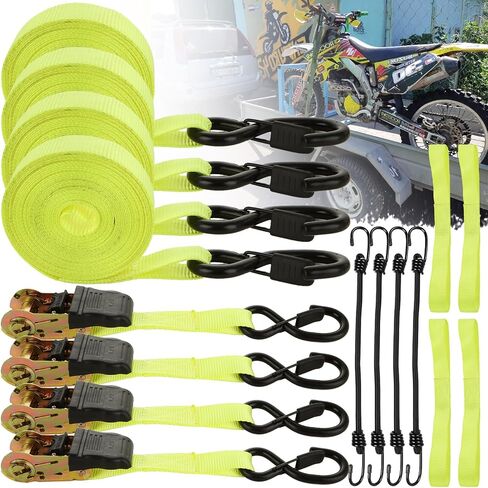 4 Pcs 1 Inch Ratchet Straps Heavy Duty 20ft Tie Down Straps Ratchet with Hooks, 2645 LBS Break Strength, Black Cargo Ratcheting Straps for Motorcycle Straps Tie Downs, Trucks in Saudi Arabia
